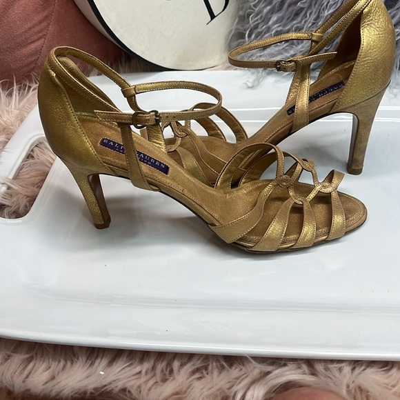 RALPH LAUREN PURPLE LABEL GOLD LEATHER HEELS - Picture 8 of 10